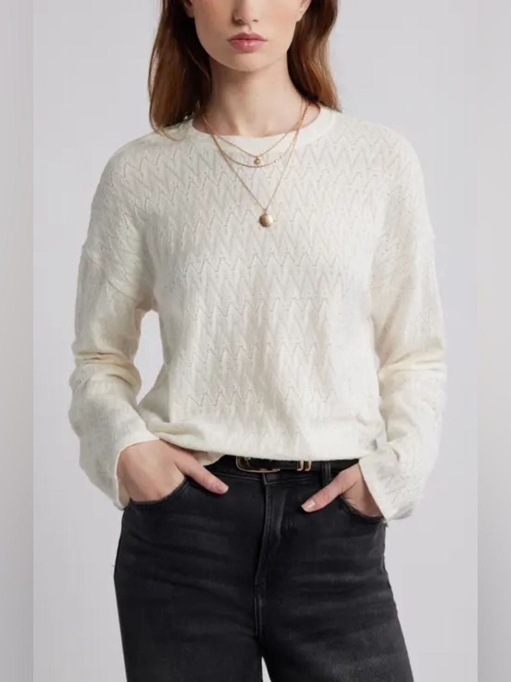 Treasure & Bond White Pointelle Cotton Knit Top Size S NWT